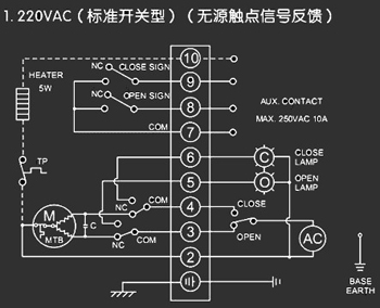 220VAC標(biāo)準(zhǔn)開關(guān)型<a href='http://www.dexa.com.cn/Product/diefa/diandongdiefa/' target='_blank'>電動(dòng)<a href='http://www.dexa.com.cn/Product/diefa/' target='_blank'>蝶閥</a></a>接線圖