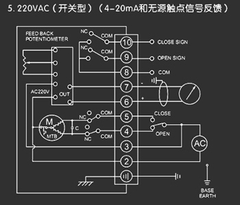 220VAC開關(guān)型<a href='http://www.dexa.com.cn/Product/diefa/diandongdiefa/' target='_blank'>電動(dòng)<a href='http://www.dexa.com.cn/Product/diefa/' target='_blank'>蝶閥</a></a>接線圖