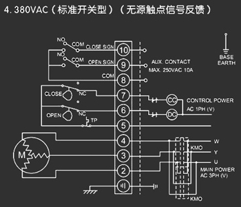 380VAC標(biāo)準(zhǔn)開關(guān)型<a href='http://www.dexa.com.cn/Product/diefa/diandongdiefa/' target='_blank'>電動(dòng)<a href='http://www.dexa.com.cn/Product/diefa/' target='_blank'>蝶閥</a></a>接線圖